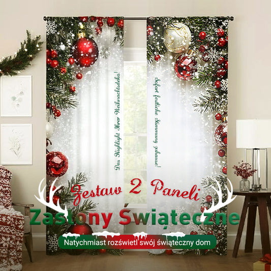 🎄🎅 Świąteczne zasłony okienne, zestaw 2 sztuki do dekoracji wnętrz 🏡🎁
