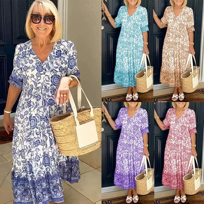 🌺【M-3XL】 Letnia sukienka boho z dekoltem w szpic