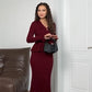 Damski top z marszczonymi guzikami i spódnica maxi w stylu bodycon