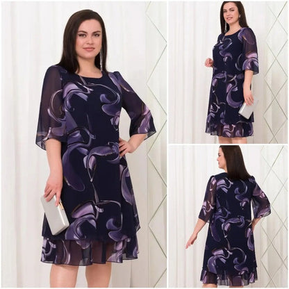 💖Nowy falbaniasty rękaw Eleganckie sukienki szyfonowe z nadrukiem