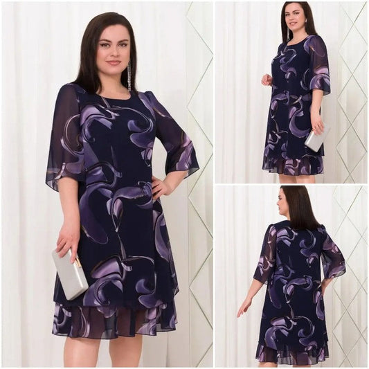 💖Nowy falbaniasty rękaw Eleganckie sukienki szyfonowe z nadrukiem