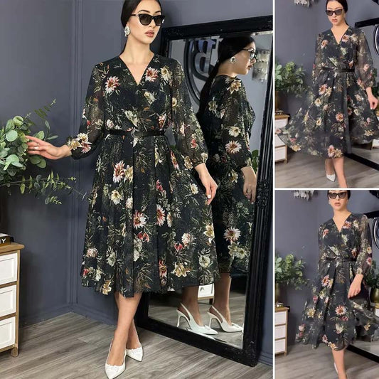 🌷Czarna sukienka damska z nadrukiem