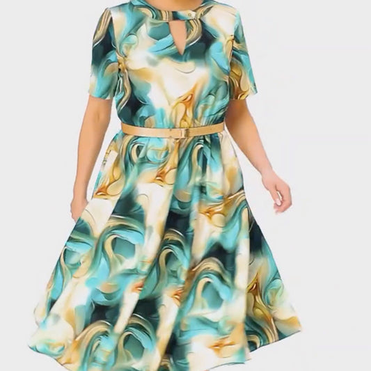👗Elegancka, modna damska sukienka z krótkim rękawem (z paskiem)