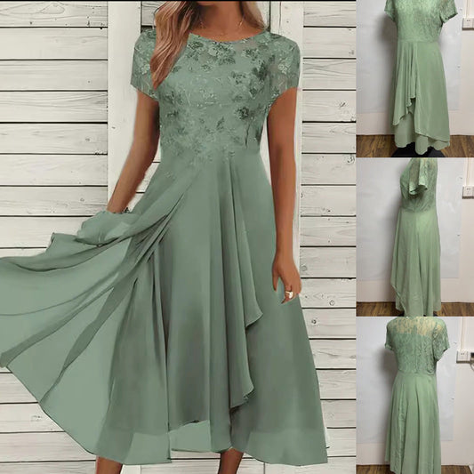 👗 Elegancka szyfonowa sukienka z okrągłym dekoltem