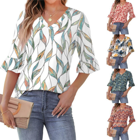 💕Bluza damska z wycięciem na szyję z falbanką Bluze🎁