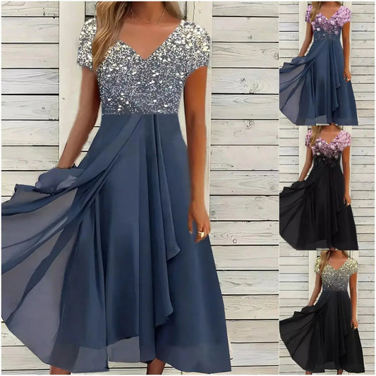 ✨Damska letnia sukienka patchworkowa z nadrukiem V-Neck