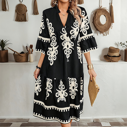 🔥👗Casualowa sukienka z nadrukiem i dekoltem w serek