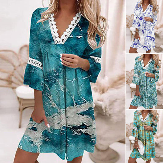 🌸Damska sukienka casualowa z nadrukiem V-Neck