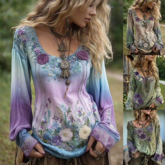 Damski swobodny top z nadrukiem i okrągłym dekoltem