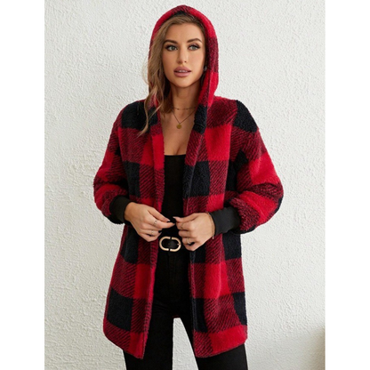 Damska dzianinowa bluza z kapturem w kratę