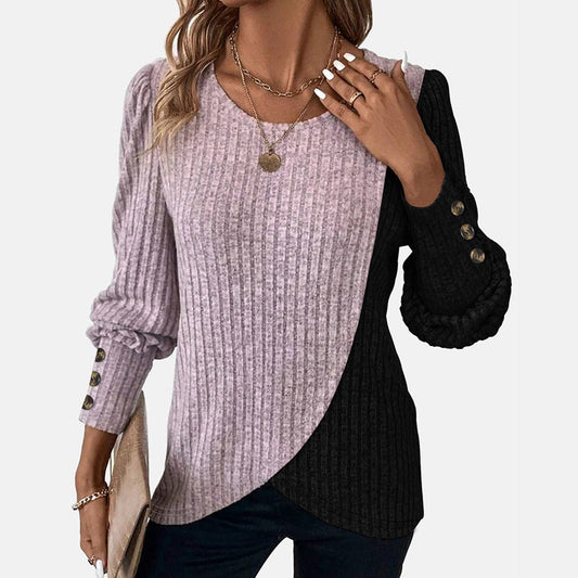 Damska bluzka z okrągłym dekoltem w kolorze blokowym