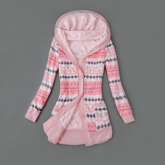 Damski modny kardigan z kapturem i długimi rękawami